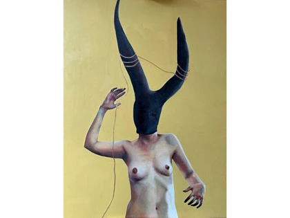Ksenija Vucivic  - Minotaur’s Gift, 2020,  Acrylic and Oil on Canvas, 90x100 cm
