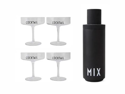 4 stk cocktail glas og 1 mixer fra Design Letters