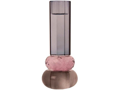 CÉST BON, Krystal lysestage, røgblå/violet/smoke, 6x15 cm