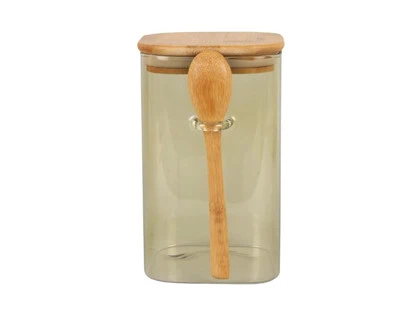 Columbine, Canister square, Opbevaringskrukke m. ske, Mellem, Grøn, H: 16 x B: 10 L: 12 cm