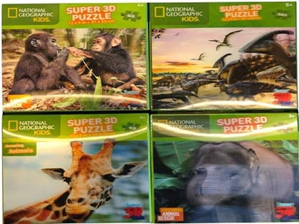 5 Dele 4 x 3D puslespil + Stor bog Vilde dyr