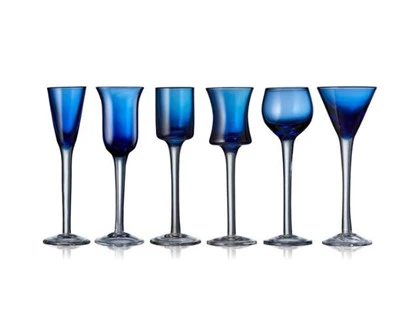 Lyngby glas, 6 Snapseglas, Blå, 16 cm