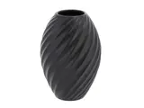 Sort vase med en afrundet, spiralformet, ribbet overflade.