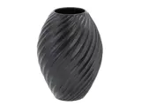 Sort vase med en afrundet, spiralformet, riflet overflade.