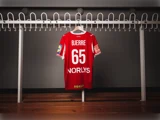 #65 Frederik Bjerres matchworn trøje i str. XL