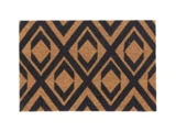 En rektangulær dørmåtte med et geometrisk diamantmønster i sort på en naturbrun baggrund.