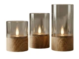 Nordic Flame, Outdoor, LED-lys, Brun, Glas, Sæt m. 3 stk., Dia:8xH:10 & Dia:8xH:12,5 & Dia:8xH:15 cm