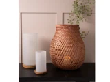 HOLMEN, Vritti, Lysestage, Natur, Hvid, Glas, Ø:10 x H:20 cm
