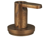 Et cylindrisk metalarmaturgreb i bronze med et fladt greb på toppen, monteret på en rund base og med en rustik, forvitret finish.