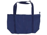 En almindelig tote bag i marineblåt stof med to lange skulderstropper og en lille sløjfedetalje på den ene side.