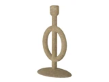 Tekstureret beige lysestage med en oval base og en stor oval ring i midten, med en cylindrisk holder i toppen.