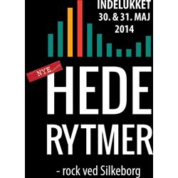 Plakat for Hede Rytmer musikfestival i Silkeborg, Danmark, dateret 30. og 31. maj 2014, med farverige lydbjælker og fed tekst på sort baggrund.