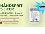  Håndsprit 85% 5L tynd gel Dansk produceret