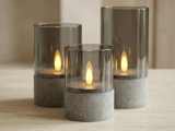 Nordic Flame, Outdoor, LED-lys, Grå, Glas, Sæt m. 3 stk., Dia:8xH:10 & Dia:8xH:12,5 & Dia:8xH:15 cm