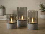 Nordic Flame, Outdoor, LED-lys, Grå, Glas, Sæt m. 3 stk., Dia:8xH:10 & Dia:8xH:12,5 & Dia:8xH:15 cm