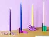 2 stk. Bubble lysestager i lilla og lyserød malet krystal glas fra Stences