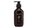 En mørkebrun pumpeflaske mærket meraki mini Lotion, certificeret økologisk, mild og skånsom pleje, 275 ml (9,3 fl oz), uden parfume.