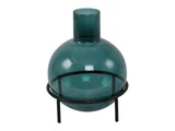 Lauvring, Vase i stativ, petrol, glas, D:14,5