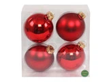 Lauvring, julekugler, rød, glas - Box/4
