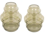 To gennemskinnelige, lysebrune glasvaser med et afrundet design i niveauer, placeret side om side på en hvid baggrund.