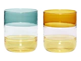 Hübsch, Lemonade glas, Rav, Petrol, Glas, Sæt af 2 stk., Dia:8 x H:9 cm