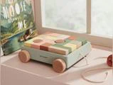Kid's Concept, Edvin, Trækvogn Med Klodser, Mint, Pastel, Træ, H:7,5 × B:23 × L:22,5 cm