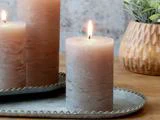 Chic Antique, Macon, Rustik, Bloklys, Greige nuancer, Paraffin, 40 t., H:10 x Ø:7 cm