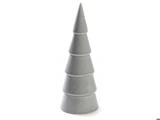 Et minimalistisk, kegleformet keramisk juletræ i ensfarvet gråt.