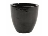 En blank sort keramisk urtepotte med en bred åbning og en let tilspidset bund på en hvid baggrund.