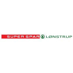 Logo med SUPER SPAR i hvid tekst på rød baggrund, et grønt træemblem og LØNSTRUP i grøn tekst på hvid baggrund.