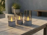 Nordic Flame, Outdoor, LED-lys, Grå, Glas, Sæt m. 3 stk., Dia:8xH:10 & Dia:8xH:12,5 & Dia:8xH:15 cm