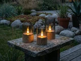 Nordic Flame, Outdoor, LED-lys, Brun, Glas, Sæt m. 3 stk., Dia:8xH:10 & Dia:8xH:12,5 & Dia:8xH:15 cm