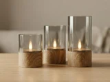 Nordic Flame, Outdoor, LED-lys, Brun, Glas, Sæt m. 3 stk., Dia:8xH:10 & Dia:8xH:12,5 & Dia:8xH:15 cm
