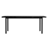 Minimalistisk sort rektangulært bord med fire lige ben, fotograferet mod en almindelig hvid baggrund.