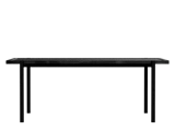 Minimalistisk sort rektangulært bord med fire lige ben, fotograferet mod en almindelig hvid baggrund.