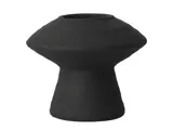 En sort, moderne keramikvase med en bred, afrundet top og en smallere, udvidet bund på en hvid baggrund.
