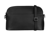 Sort crossbody-taske med kuppel i læder og sølvfarvet hardware.