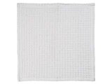 Et firkantet, hvidt håndklæde med vaffelmønster, der ligger fladt på en hvid baggrund.