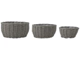 Bloomingville, Fioria, Potter, Grå, Polyrattan, Sæt af 3 stk., Ø36xH17, Ø42xH20, Ø50xH22 cm