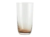 Et højt, klart glasglas med en subtil brun nuance i bunden og et struktureret, facetteret mønster i bunden.