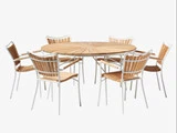 LIVE AUKTION - Komplet Ellen sæt fra Cinas - Bord Ø150 + 6 stole + 6 hynder - Hvid/teak