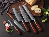 5 stk Shāpu kokkeknive  i japansk damaskusstål