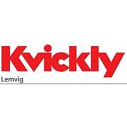 Rødt tekstlogo Kvickly med mindre sort tekst Lemvig nedenunder på en hvid baggrund.