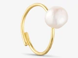 GRUNDLED, Vega, Ring, Perle, Forgyldt, 18 karat forgyldt messing, Justerbar