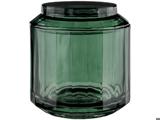 En grøn, sekskantet glaskrukke med matchende låg, vist tom mod en hvid baggrund.
