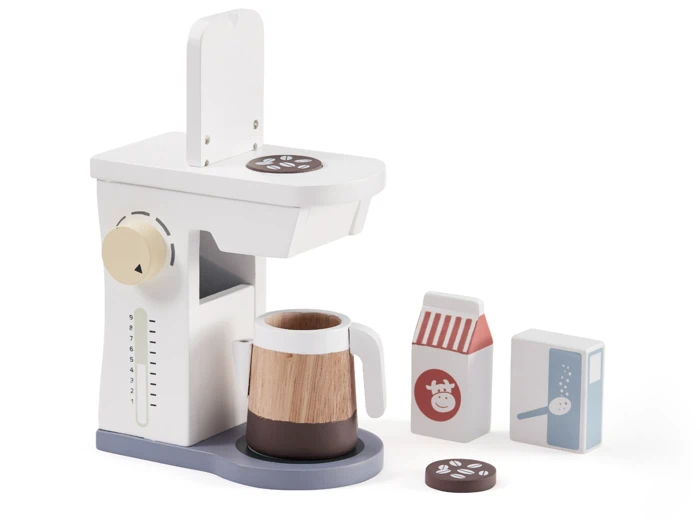 Kids Concept, Kaffemaskine m. tilbehør, Natur, Hvid, Multi, Schima træ, L:16 x B:9 x H:17,3 cm