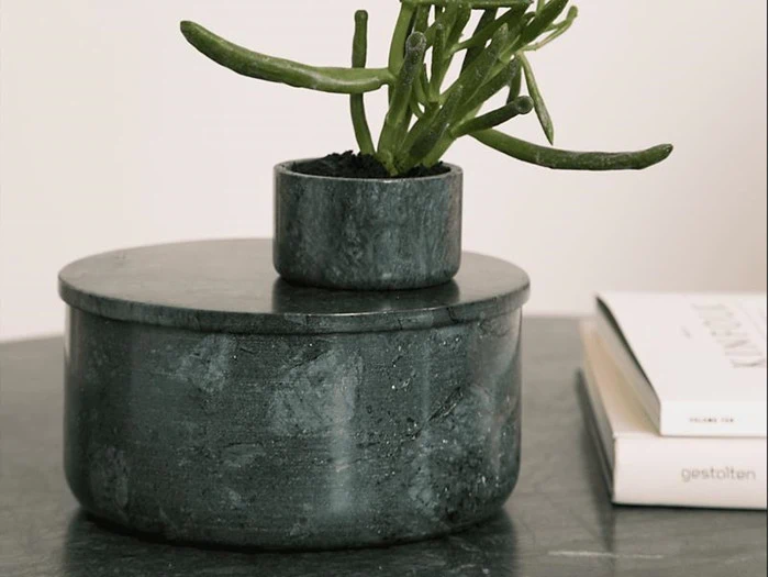 Louise Roe, Gretha Stone Bowl, Green Marbel, 9x17
