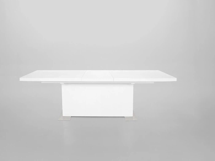 Brady spisebord med 1 tillægsplade i hvid højglans, 180 - 230 x 90 cm.