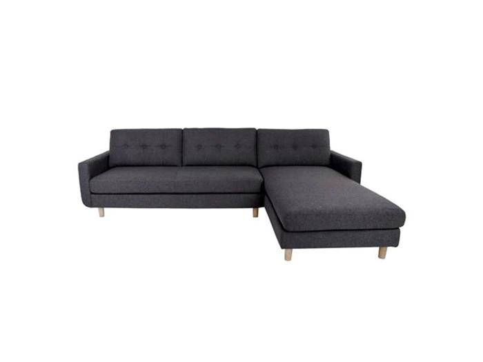 Komfortable loungesofa med chaiselong i mørkegrå - Fås både højre- og venstrevendt.