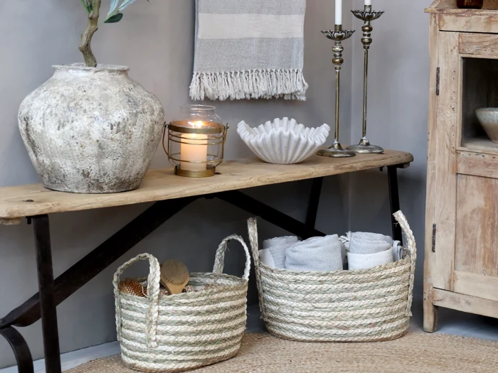 Chic Antique, Kurve, Creme, Verte, Søgræs, Majsreb, Sæt af 3 stk. H19/L32/B22 cm, H21/L40/B27 cm